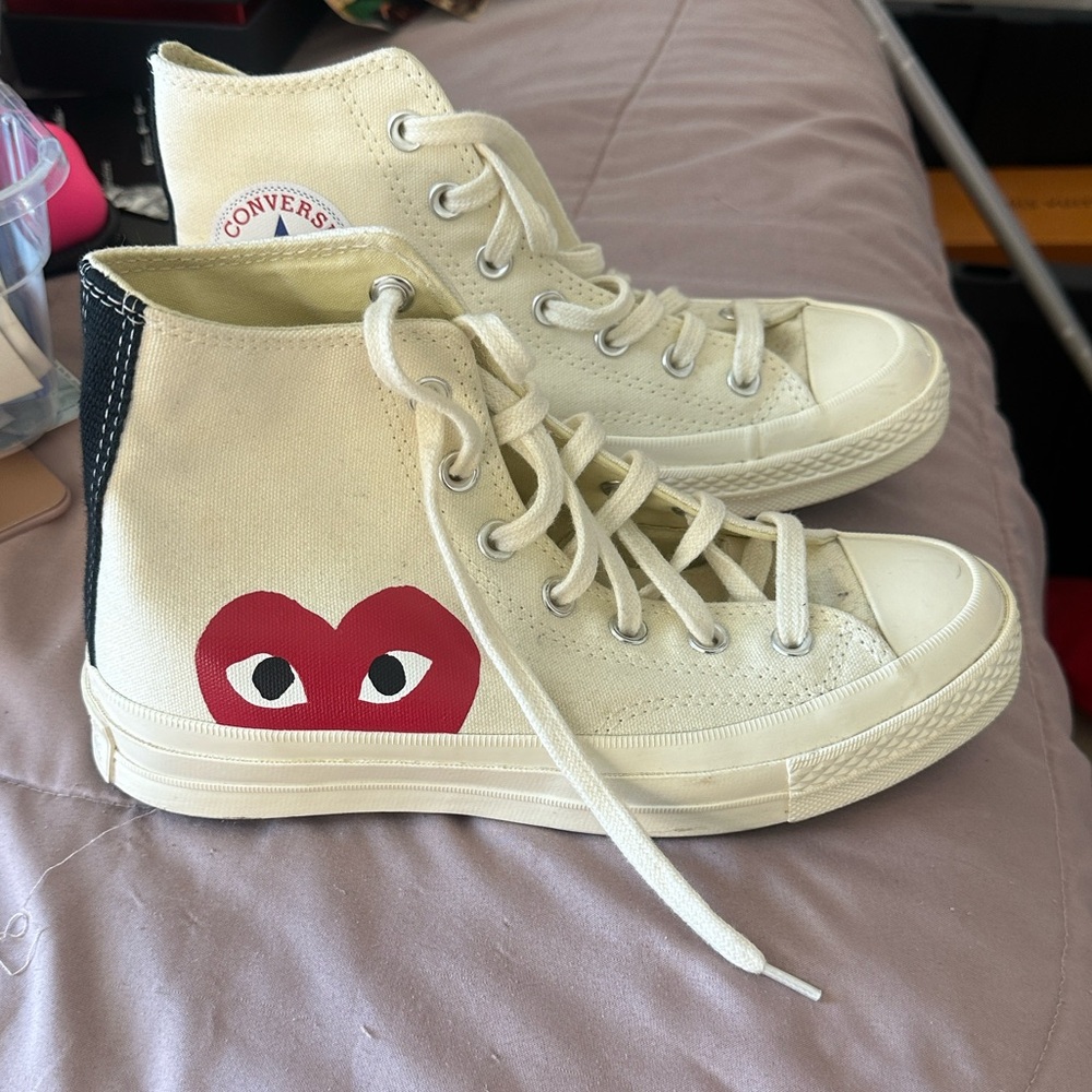Converse Cream High-Tops with Red Heart Design